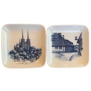 Royal Copenhagen Denmark‎ 2 Plaquettes Square Mini Plate Colbalt Blue Vintage